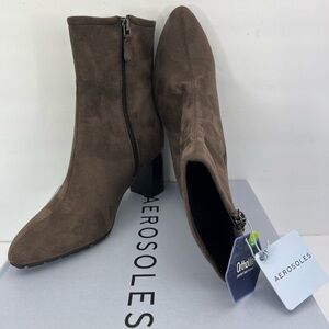 AEROSOLES MINI BAYLOR BOOTS TAPERED TOES FAUX SUEDE ORTHOLITE INSOLE, BROWN, 8.5